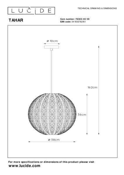 Lucide TAHAR - Suspension - 1xE27 - Noir - TECHNISCH